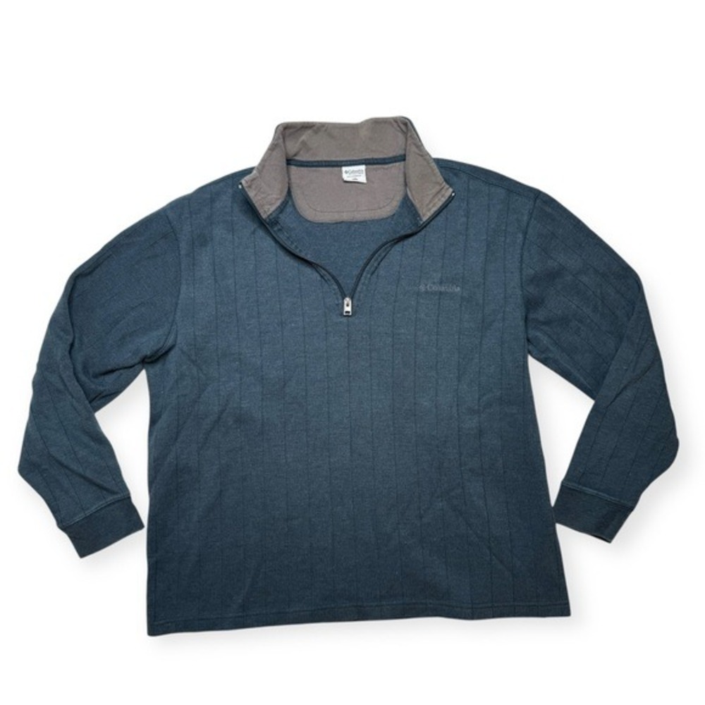 Columbia Mens Quarter Zip Pullover Sweater Long Sleeve Blue - Picture 2 of 7